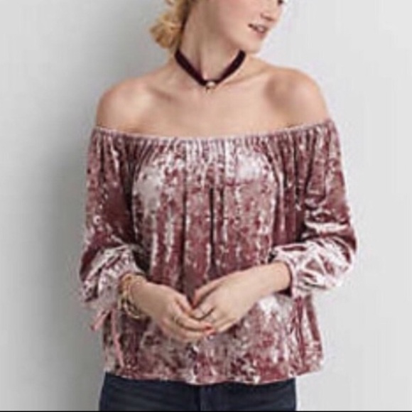 American Eagle Outfitters Tops - Blush velvet off the shoulder flowy top